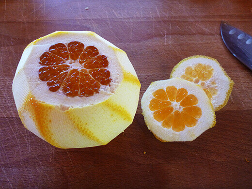 Cut the top and bottom off of peeled fruit
