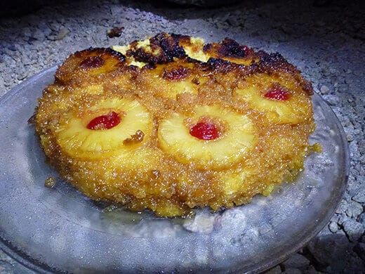 Pineapple upside-down cake from a Dutch oven