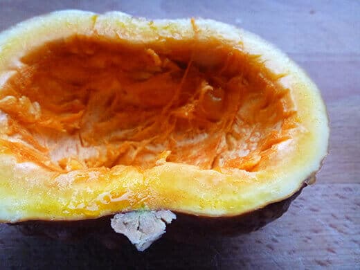 Bright orange flesh of Black Futsu squash tastes like a cross between pumpkin and chestnut