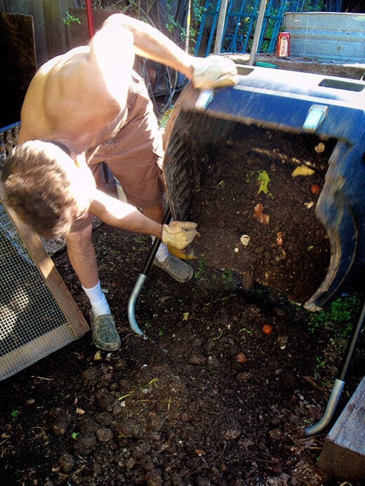 Emptying the compost tumbler