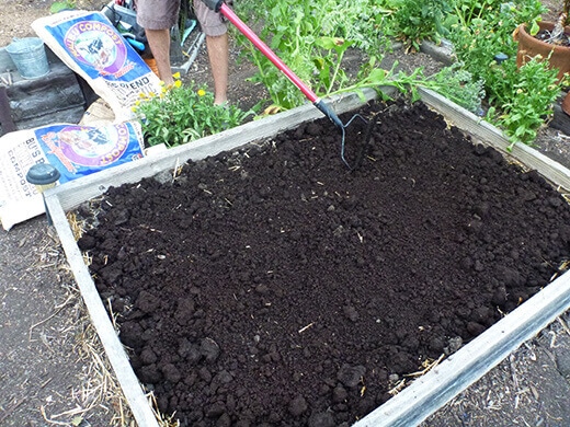 Bu's Blend Biodynamic Compost layered on top of garden bed