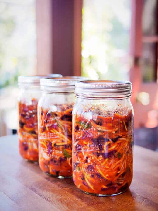 Homemade kimchi with red cabbage