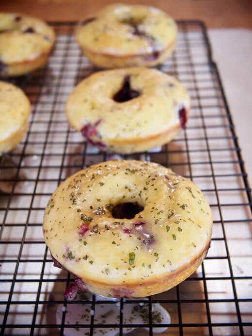 Baked blueberry-basil donuts
