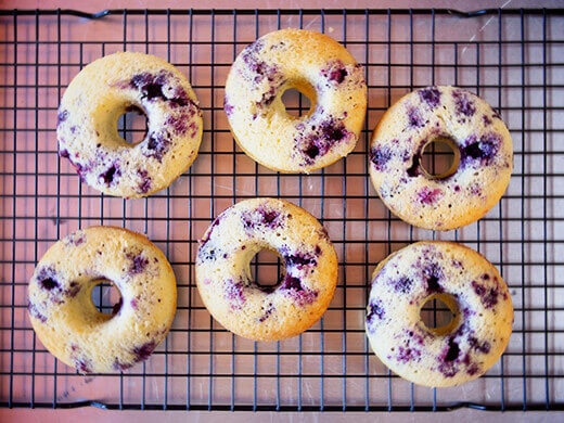 Freshly baked blueberry donuts