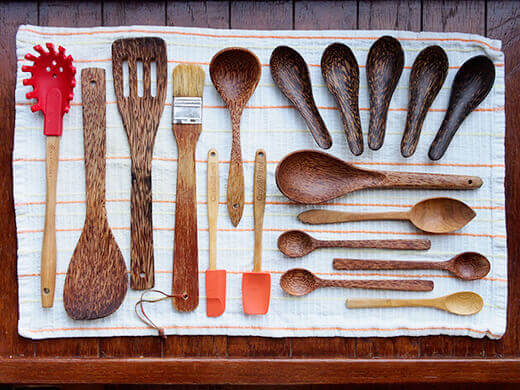 Oiled wooden spoons and utensils
