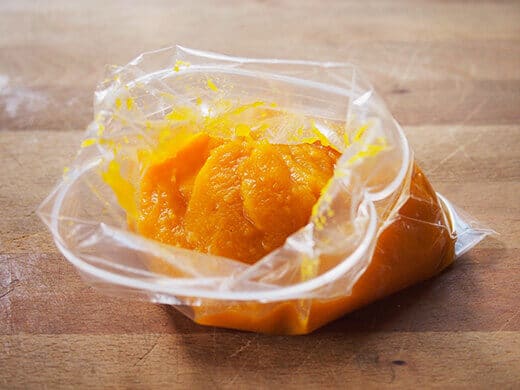 Store pumpkin puree in ziptop bag for freezing