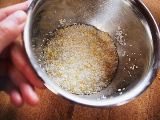Evenly disperse the zest in the salt