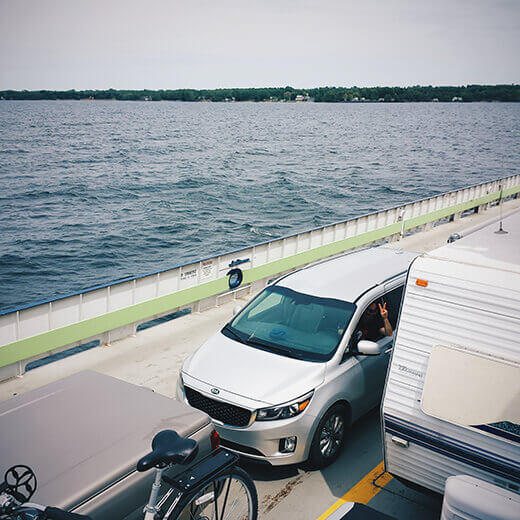 Kia Sedona on a car ferry across Lake Champlain