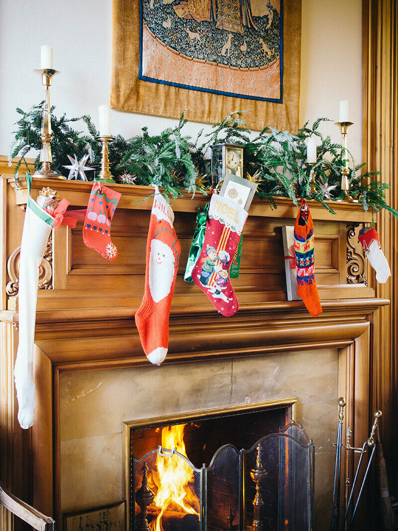 Christmas stockings over the fireplace