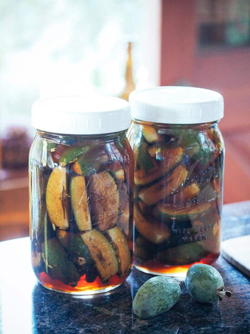 Salty sweet pickled feijoas