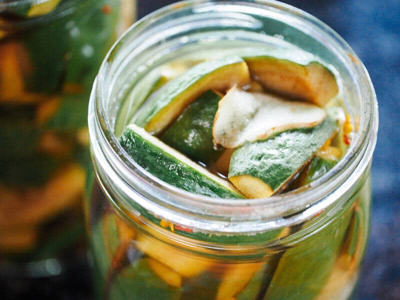 Feijoas in pickling brine