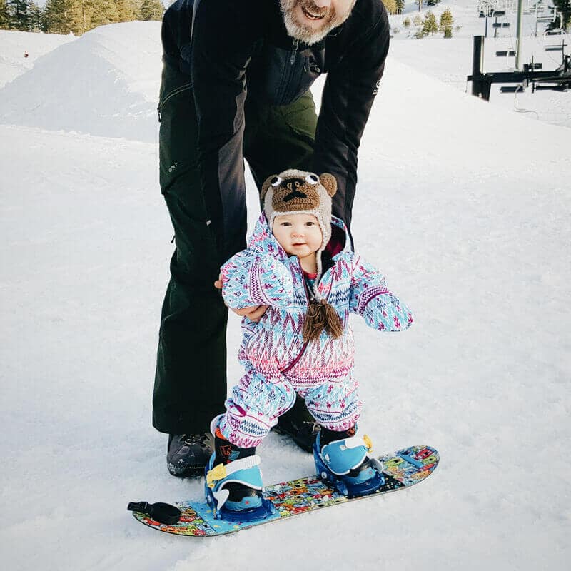 Introducing my 10-month-old baby to snowboarding