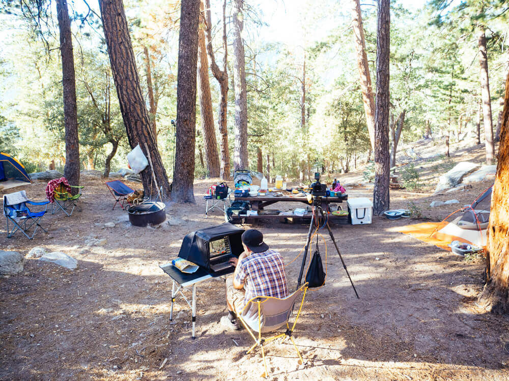 A typical on-location shoot for The New Camp Cookbook