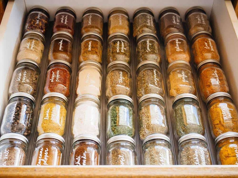 DIY spice drawer organization