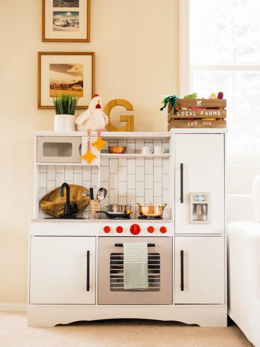 The completed play kitchen makeover