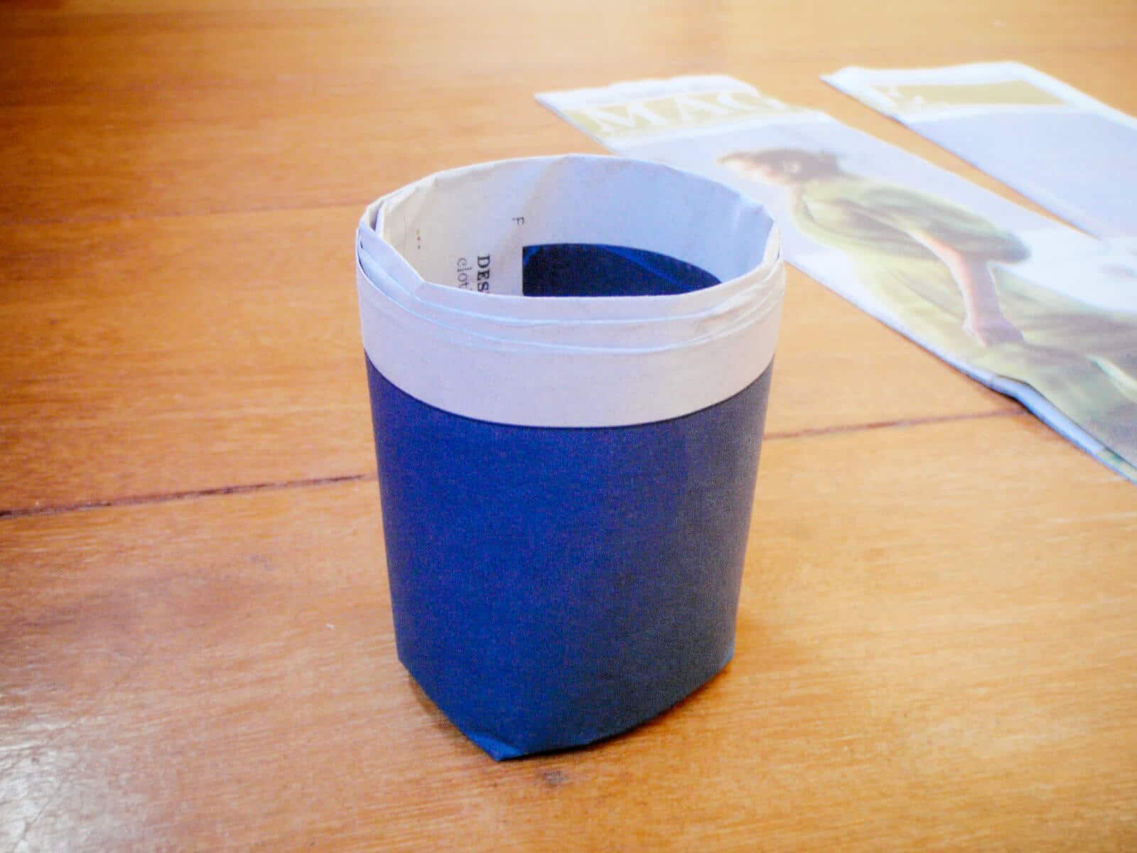 Finished newspaper seed pot