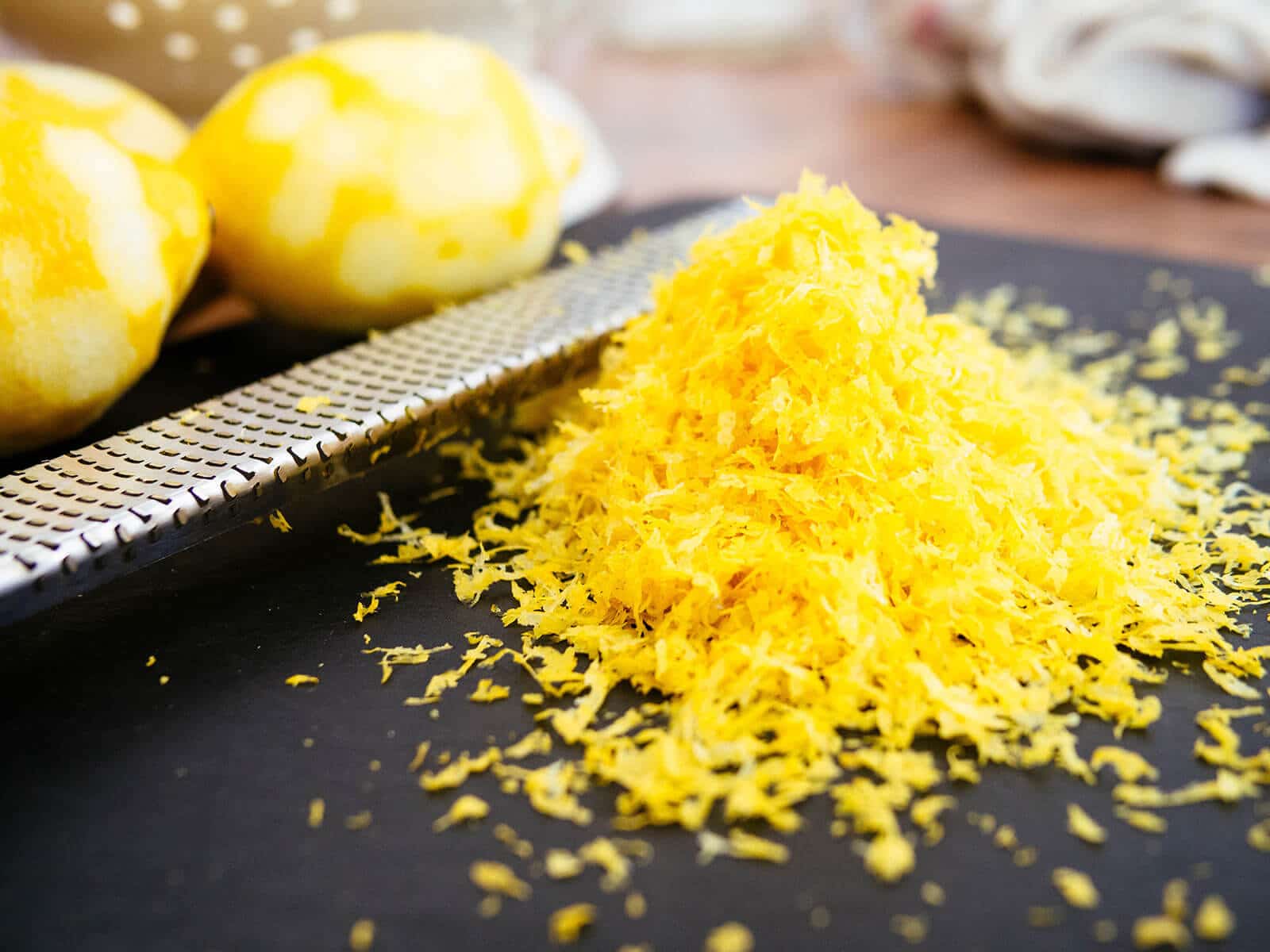 Mound of lemon zest on a cutting board