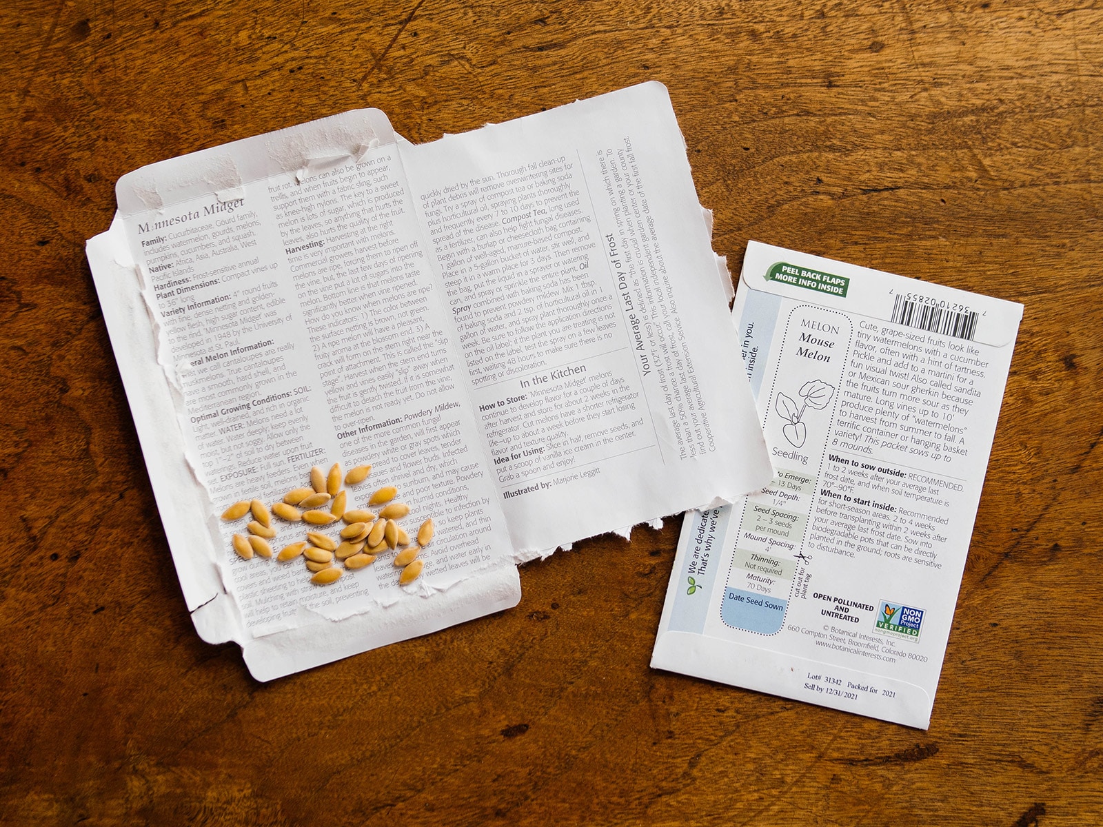 Inside view of a Botanical Interests seed packet folded open