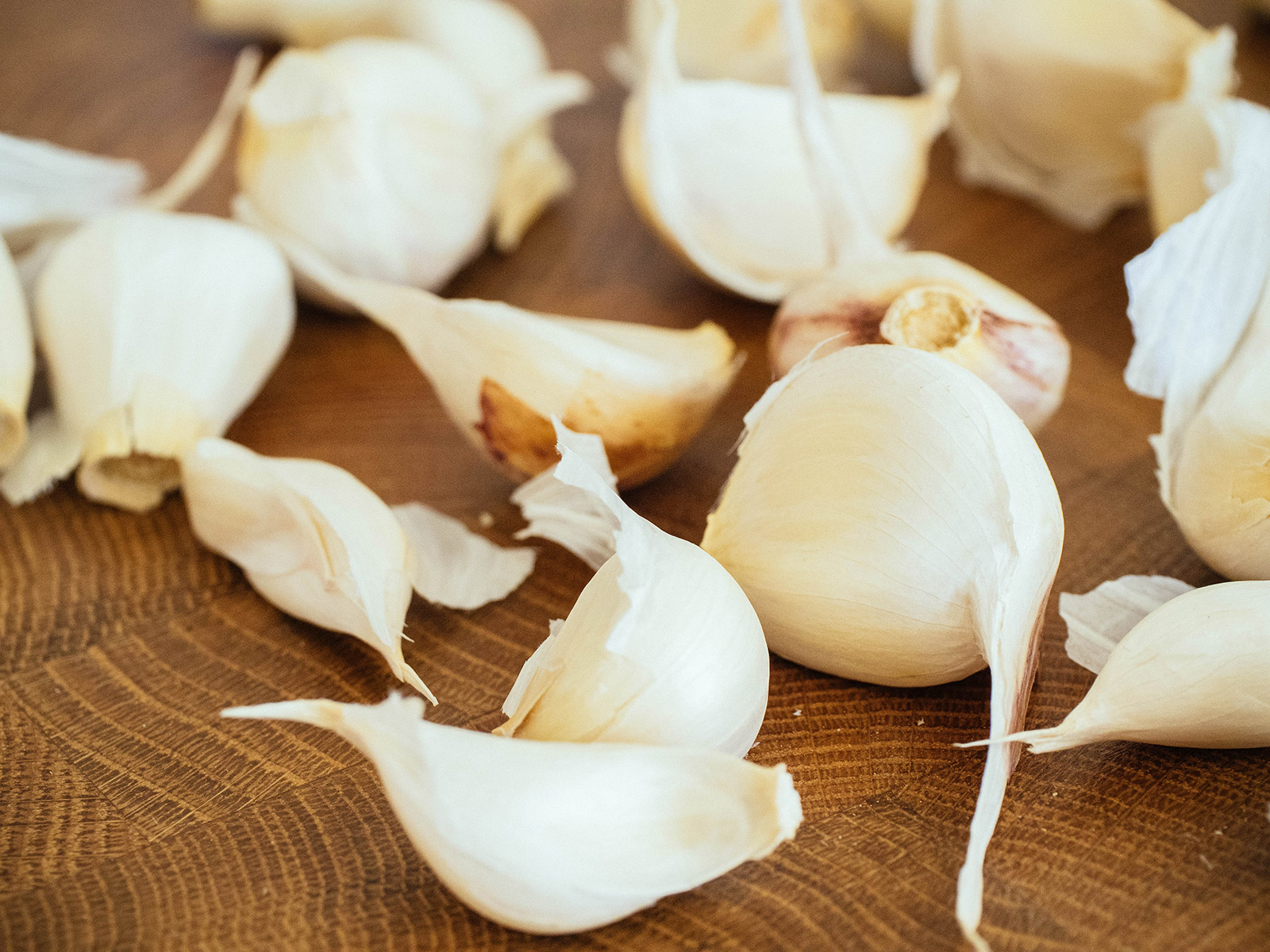 Garlic cloves separated from a bulb