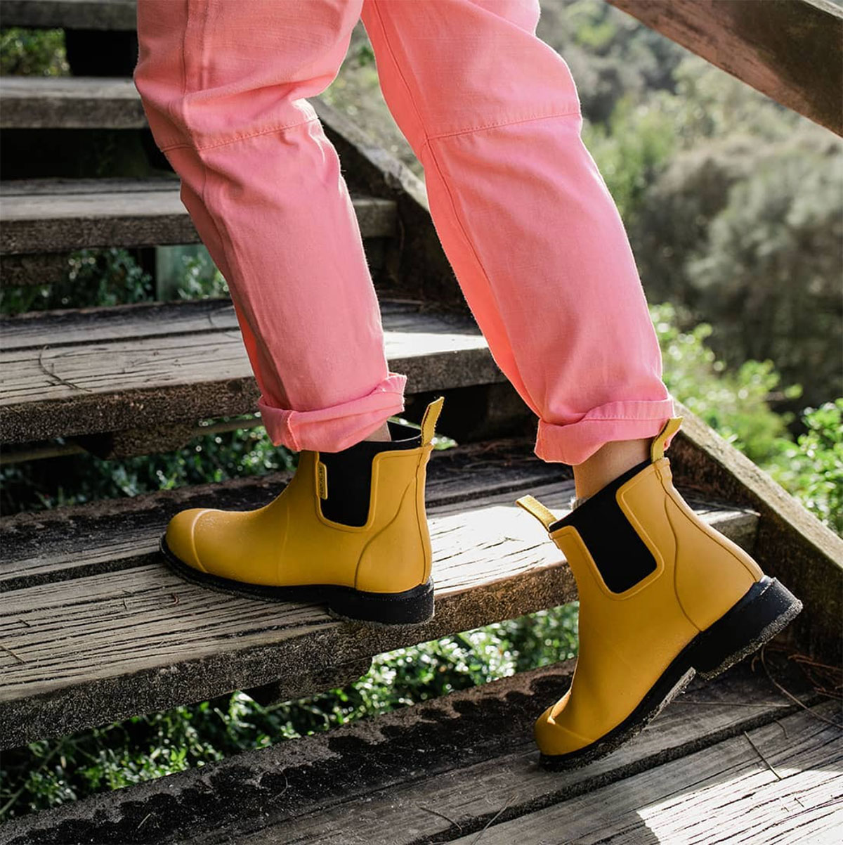 Merry People natural rubber boots in yellow