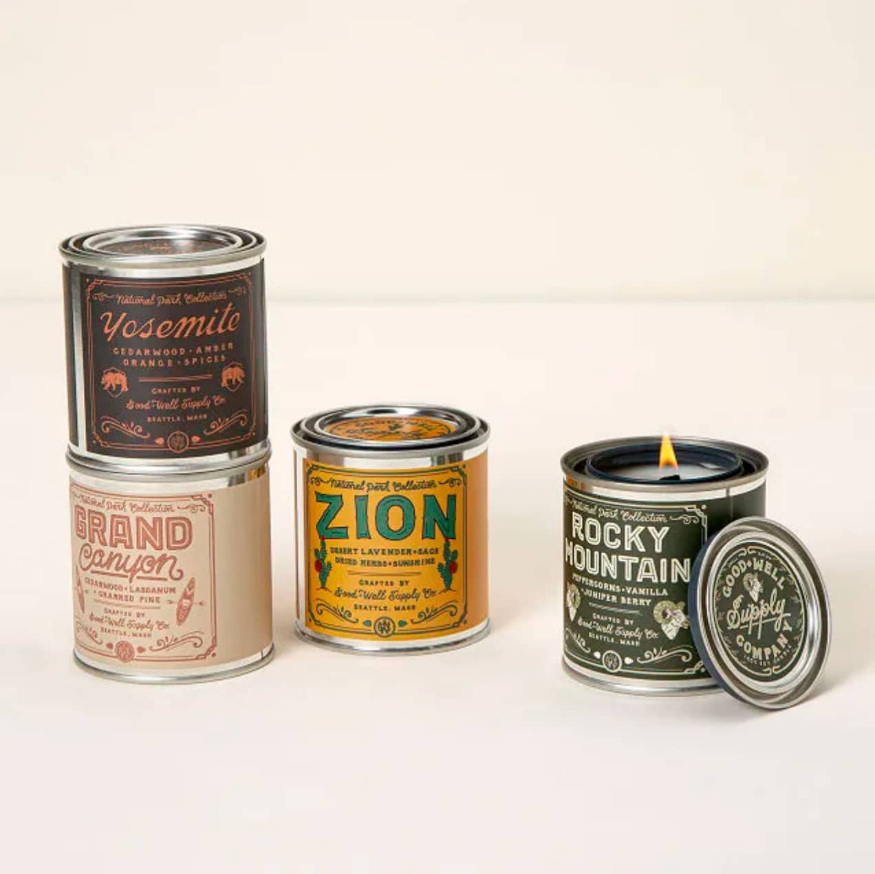 National park scented candles in camping tins