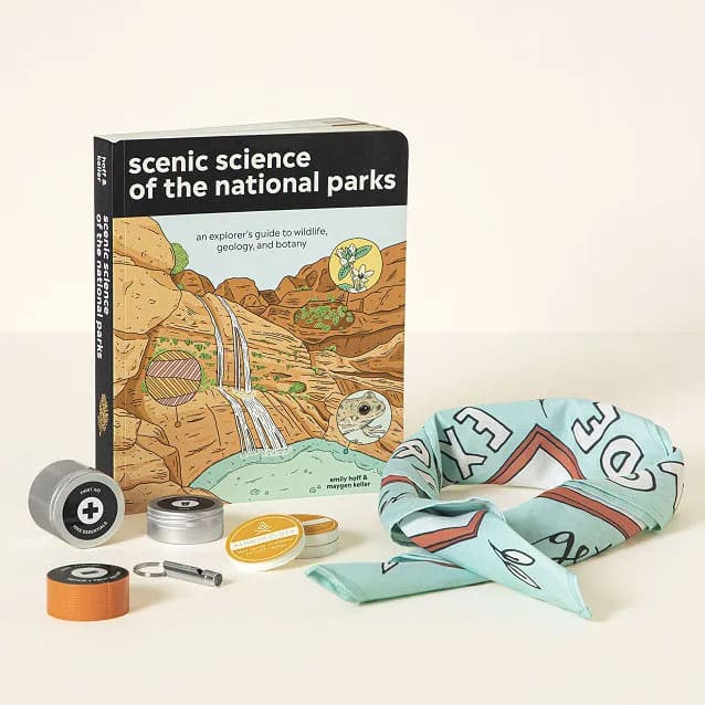Scenic Science of the National Parks book gift set with explorer's day pack and bandana
