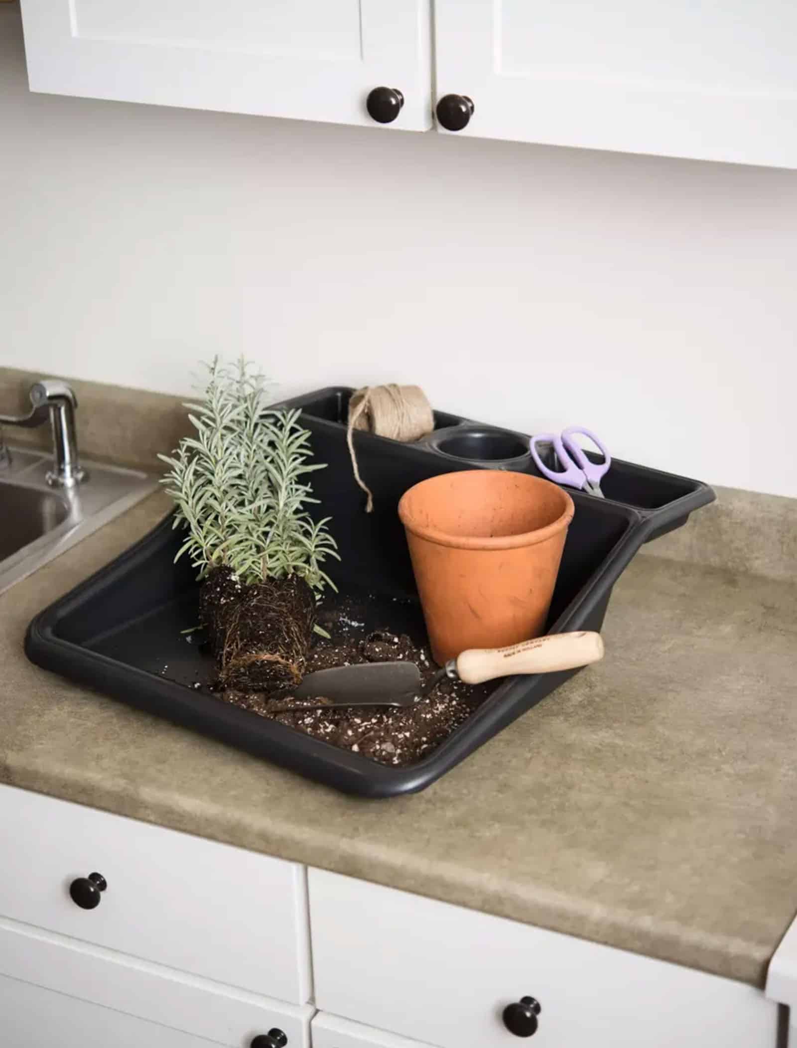 Compact tidy tray for potting