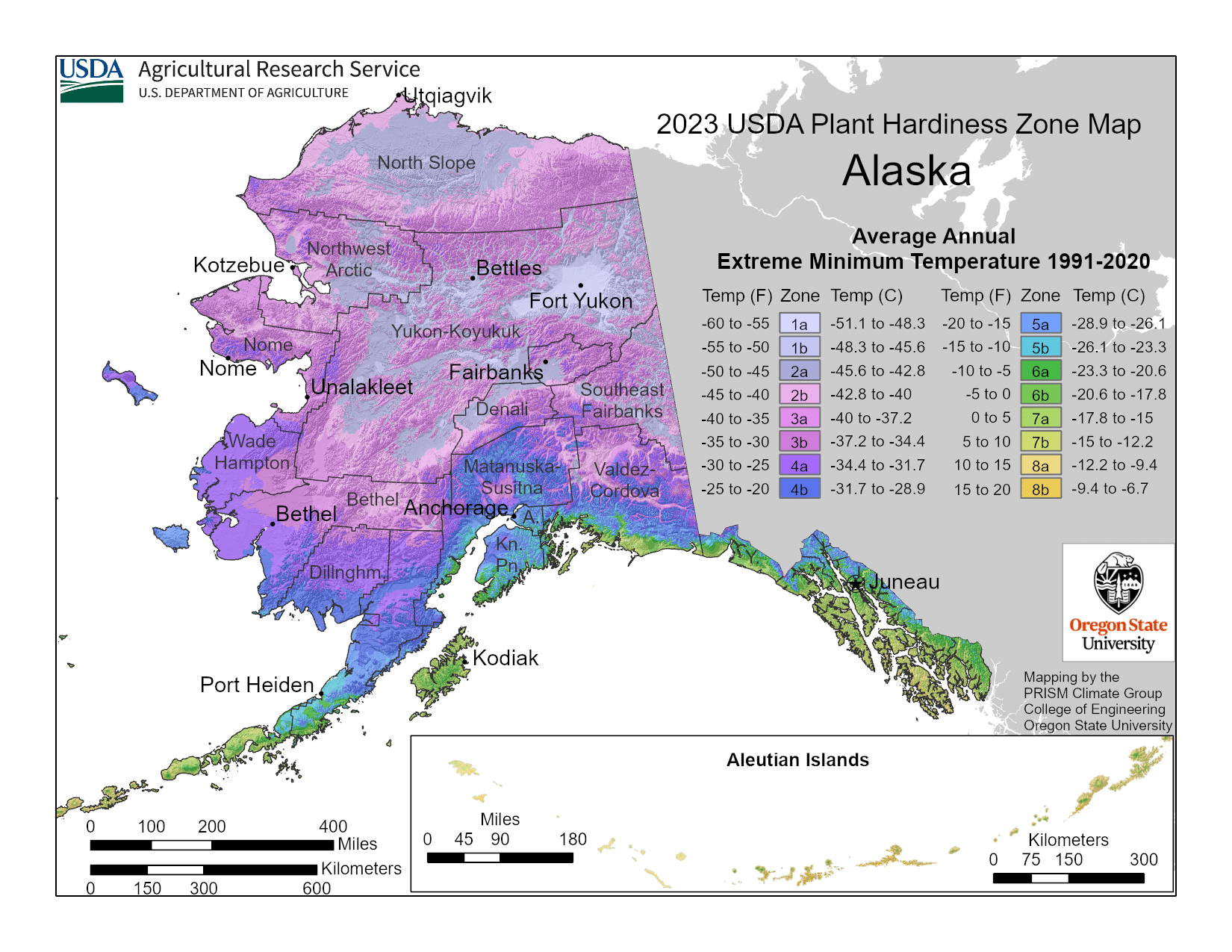 Alaska USDA hardiness zone map