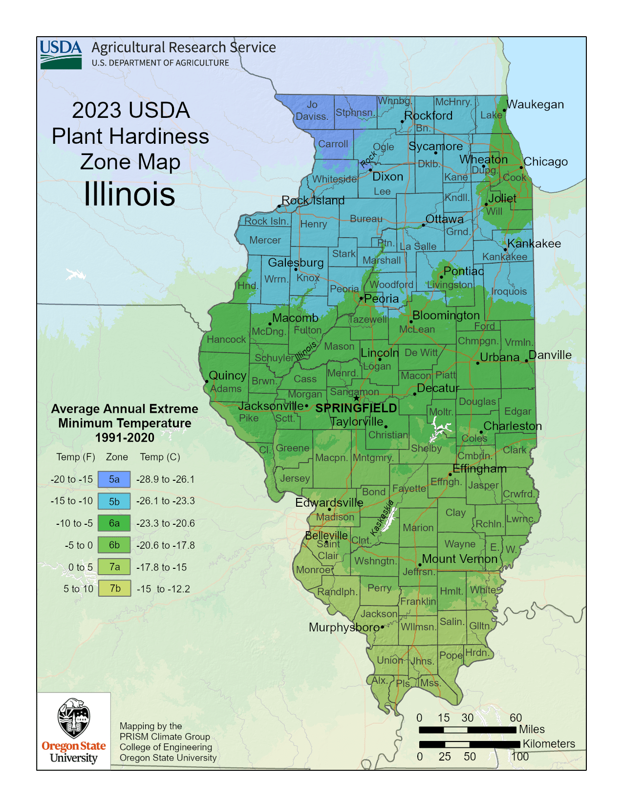 Illinois USDA hardiness zone map