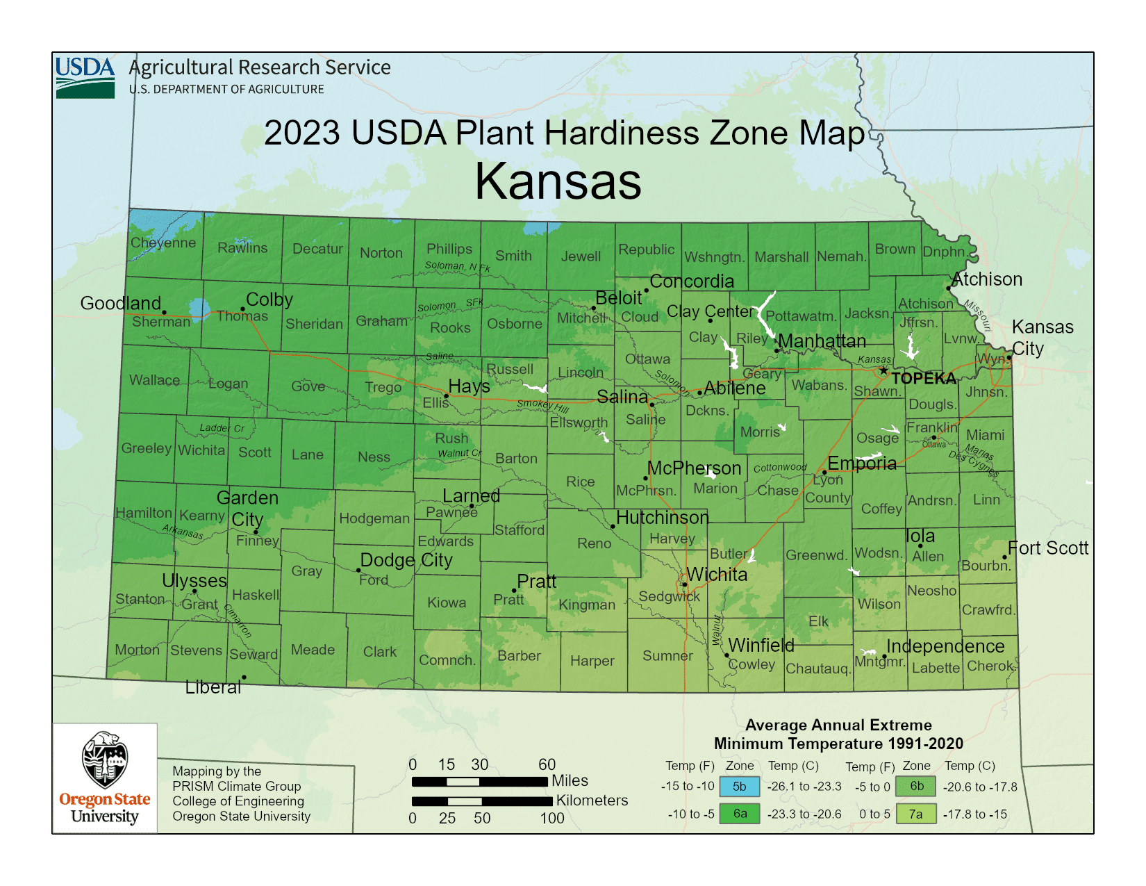 Kansas USDA hardiness zone map