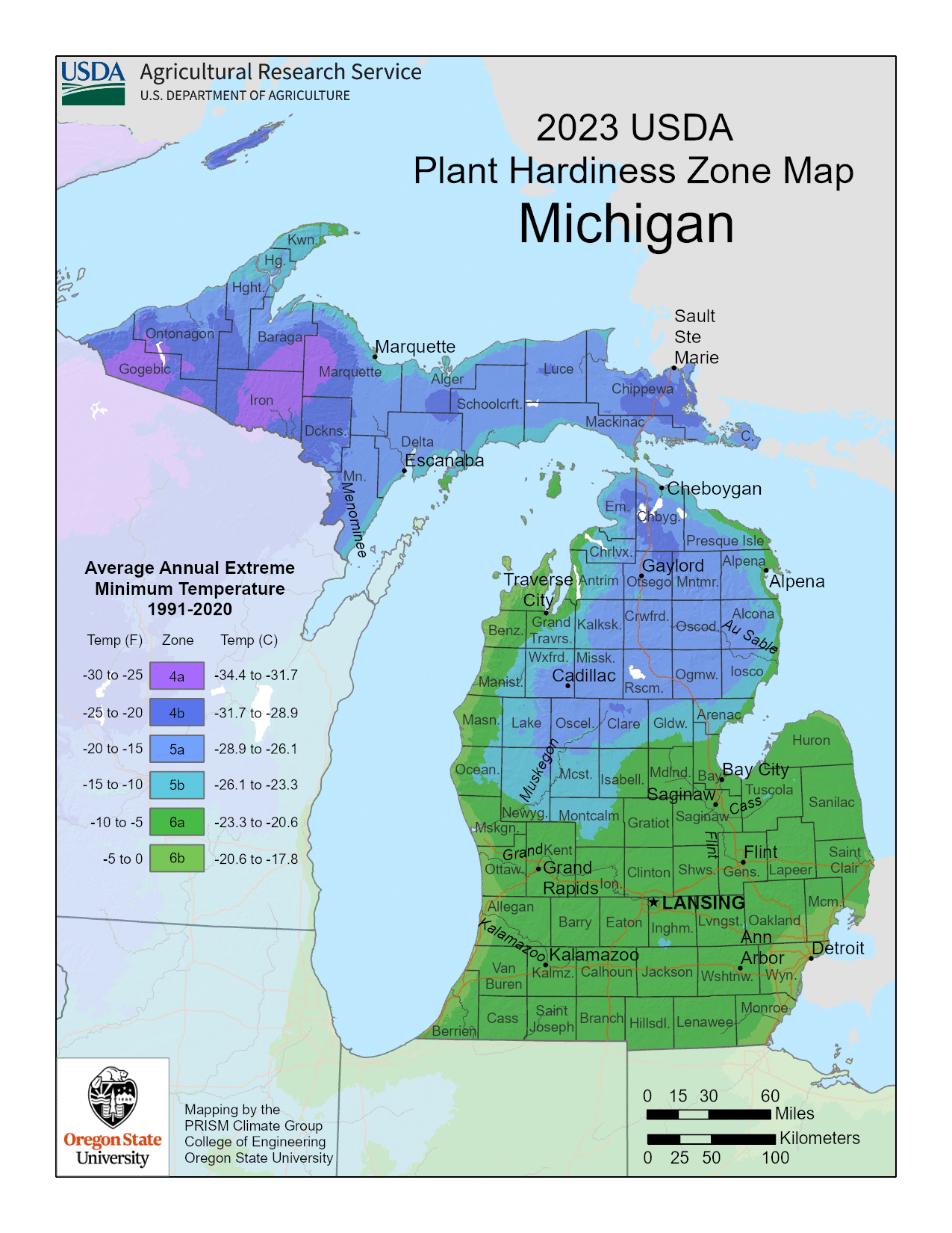 Michigan USDA hardiness zone map