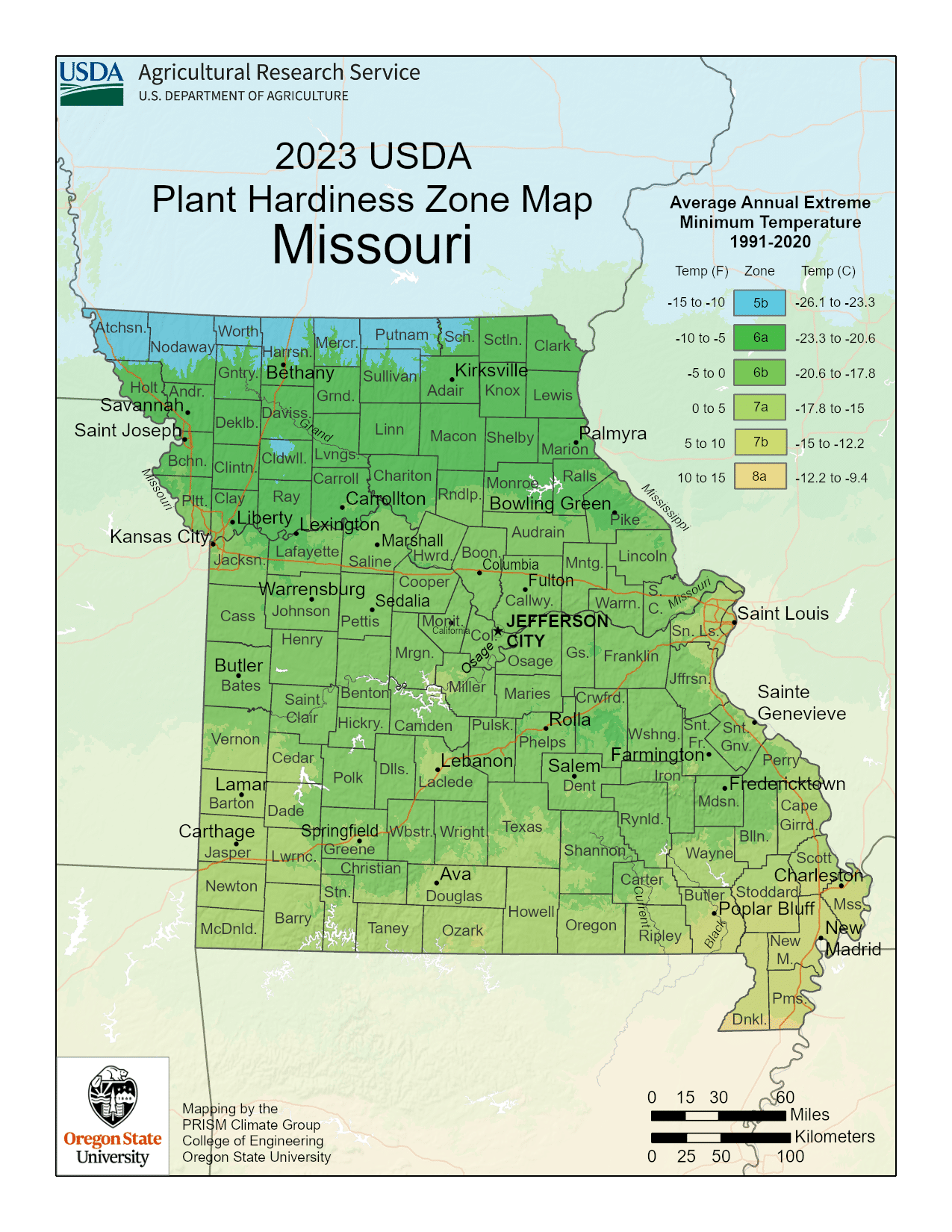 Missouri USDA hardiness zone map