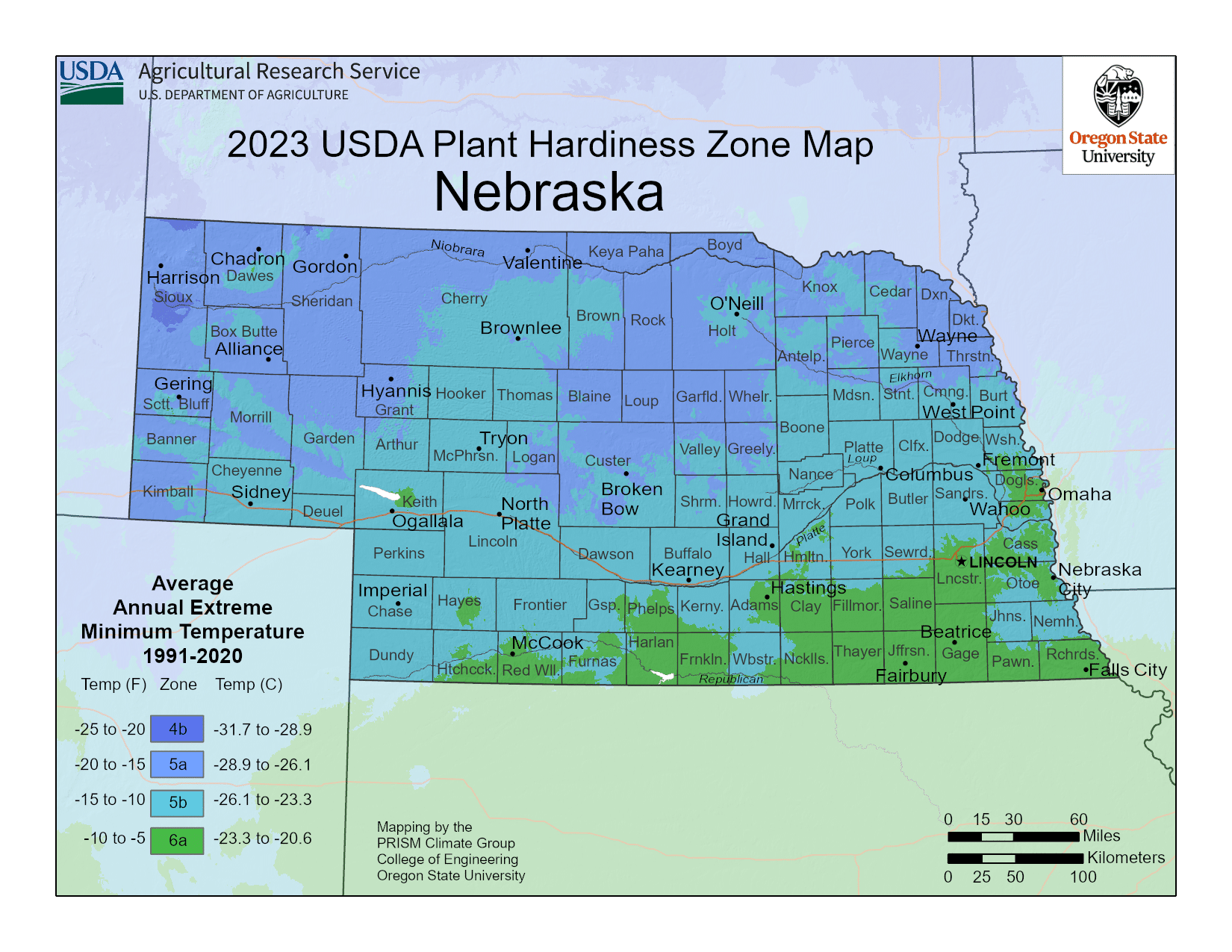 Nebraska USDA hardiness zone map