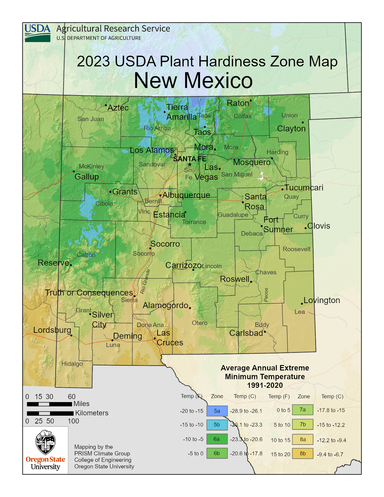 New Mexico USDA hardiness zone map