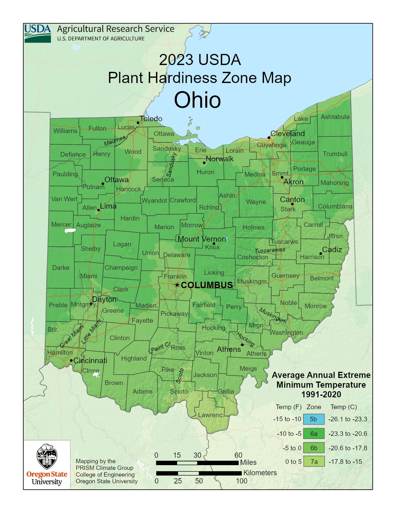 Ohio USDA hardiness zone map