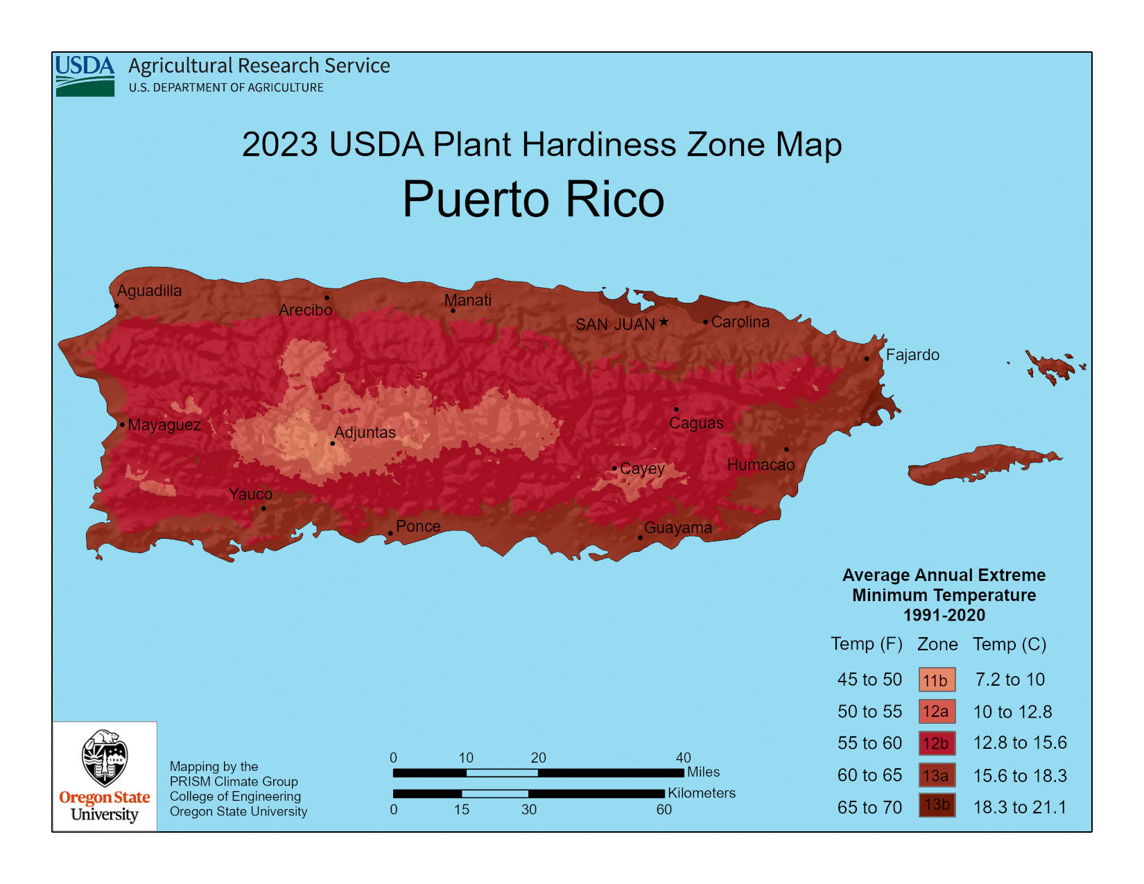 Puerto Rico USDA hardiness zone map