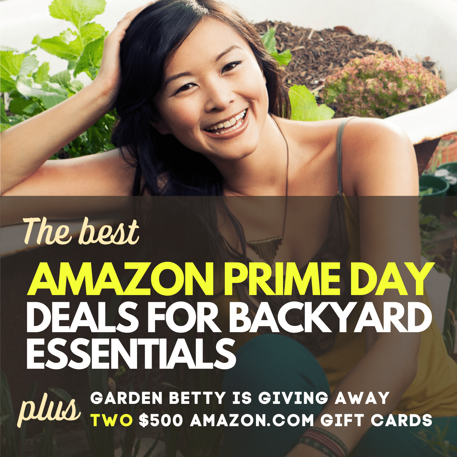 Graphic promoting Amazon Prime Day deals for backyard essentials and a gift card giveaway