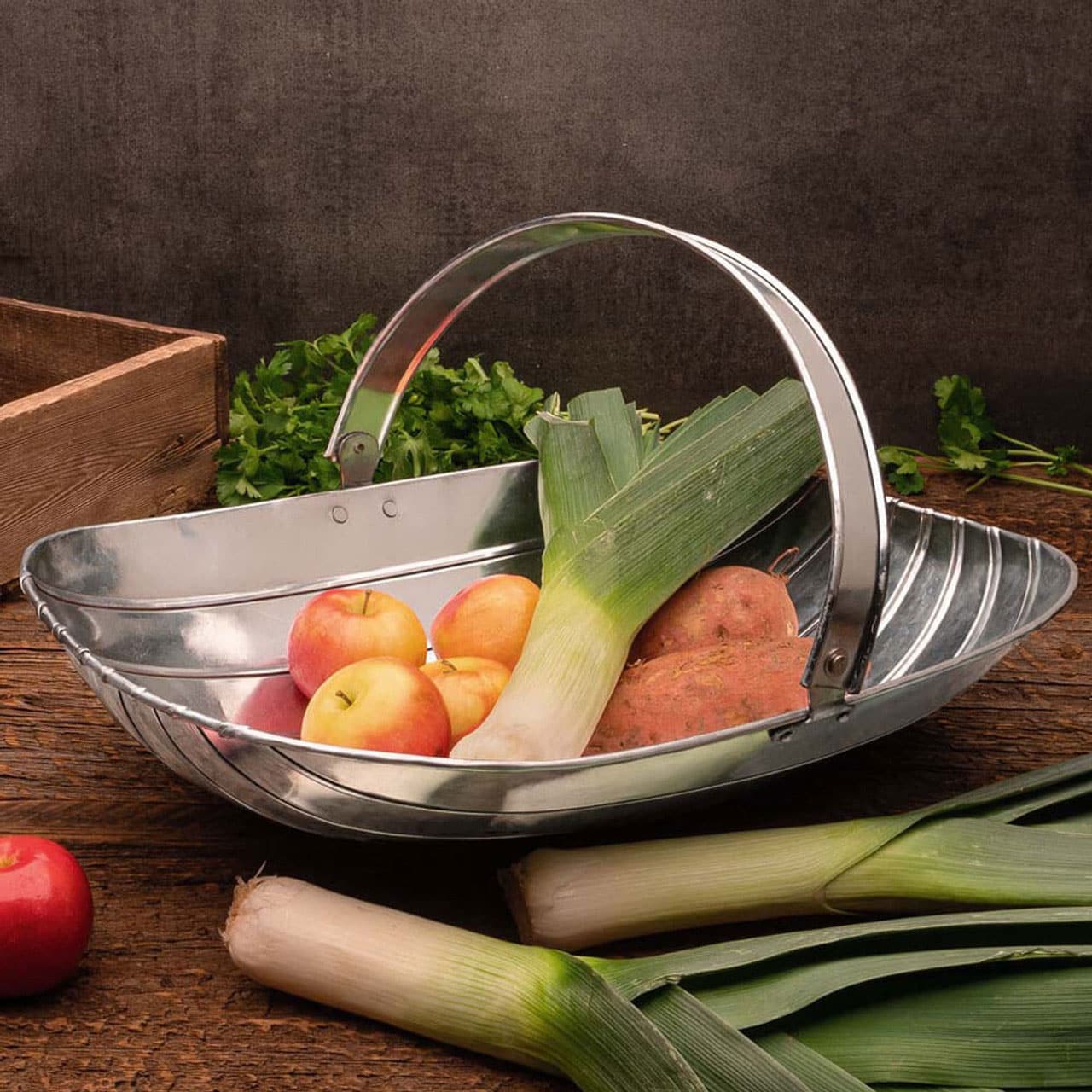 Galvanized steel harvest basket