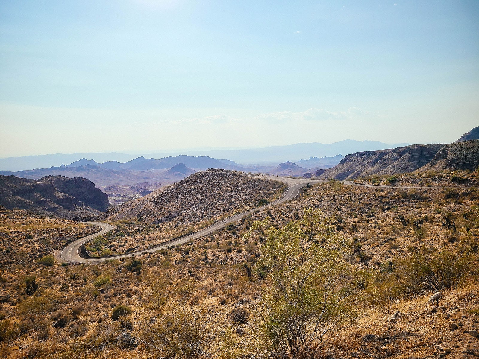 View of the winding Oatman Highway in Arizona