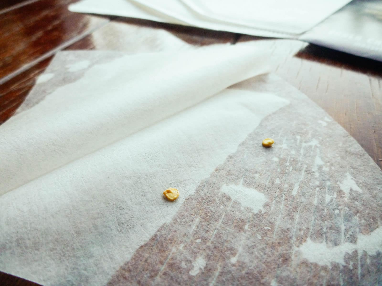 The peppercorns are placed in a wet paper coffee filter